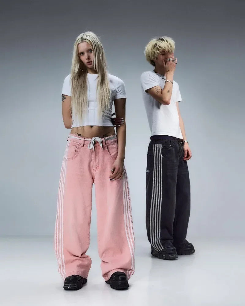 Y2K Unisex Striped Baggy Denim Pants