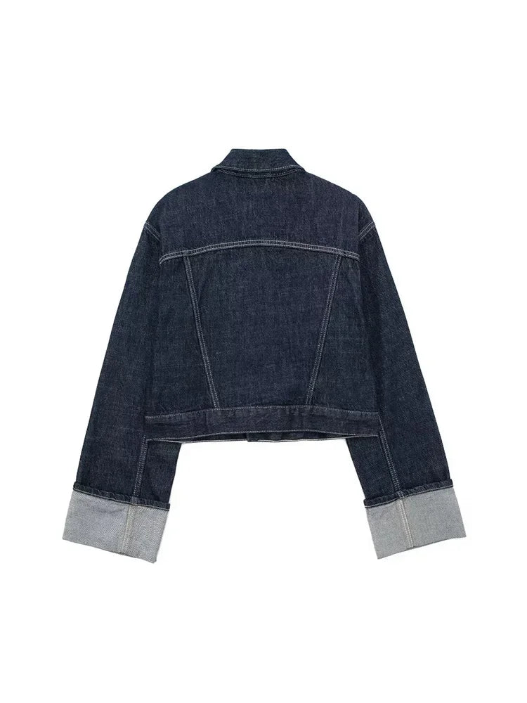 Willshela Women's Vintage Denim Jacket – Long Sleeve with Pockets