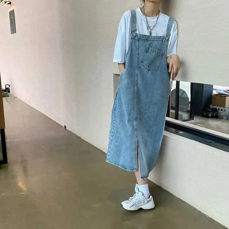 Women's Denim Overall Dress – Sleeveless Spaghetti Strap Casual